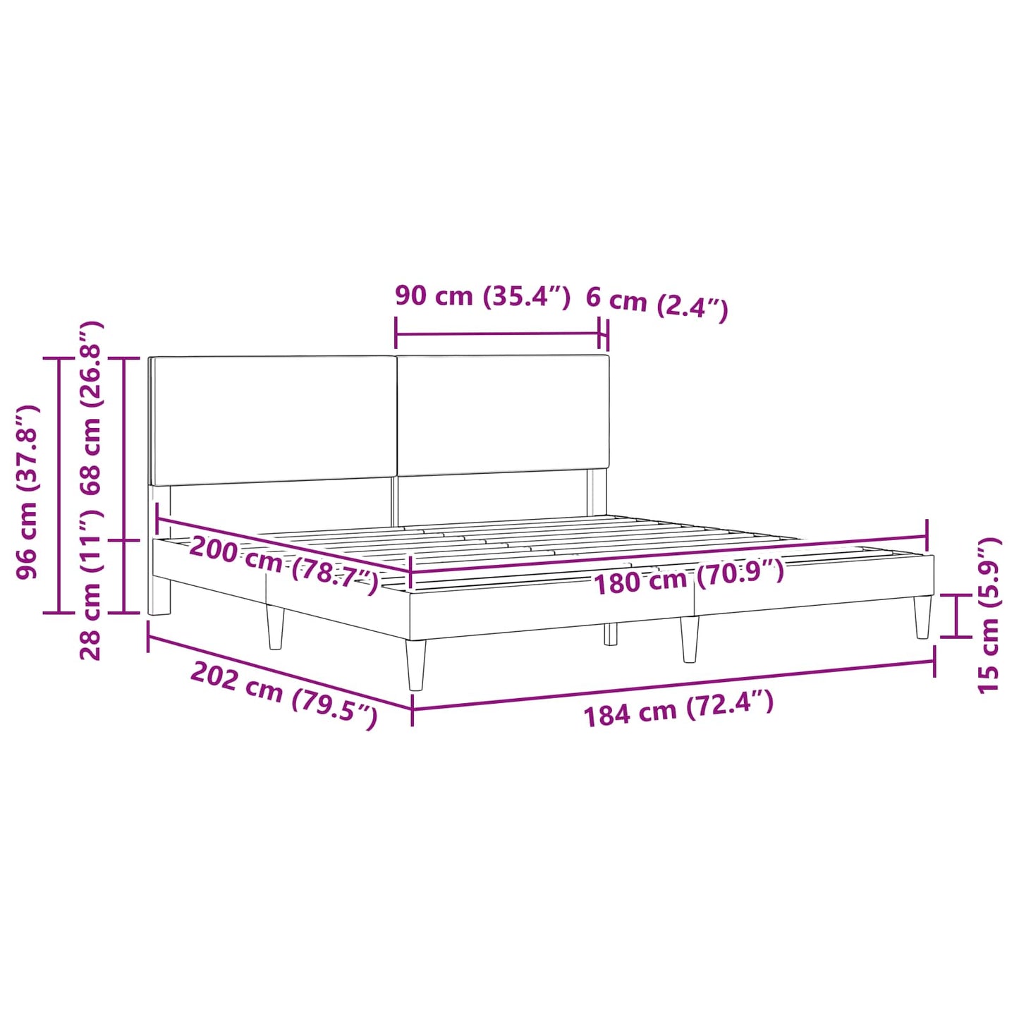 vidaXL Bed Frame with Headboard Light Grey 180 x 200 cm Fabric