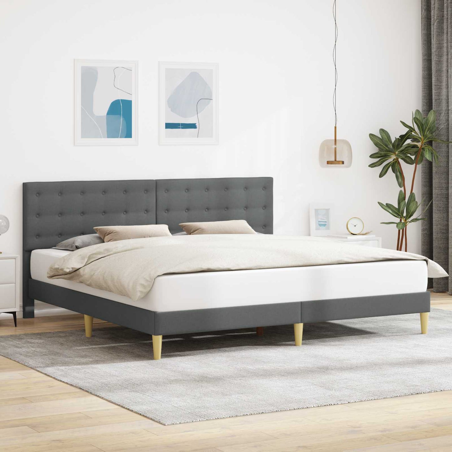 vidaXL Bed Frame with Headboard Dark Grey 180 x 200 cm Fabric