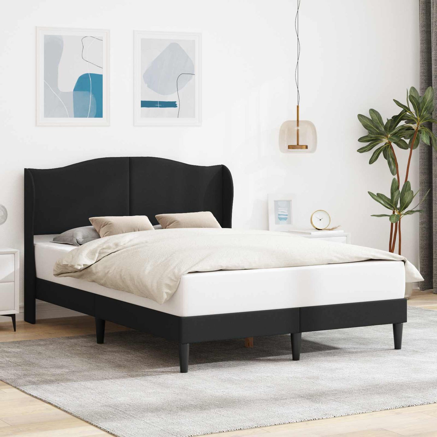 vidaXL Bed Frame with Headboard Black 135 x 190 cm Faux Leather
