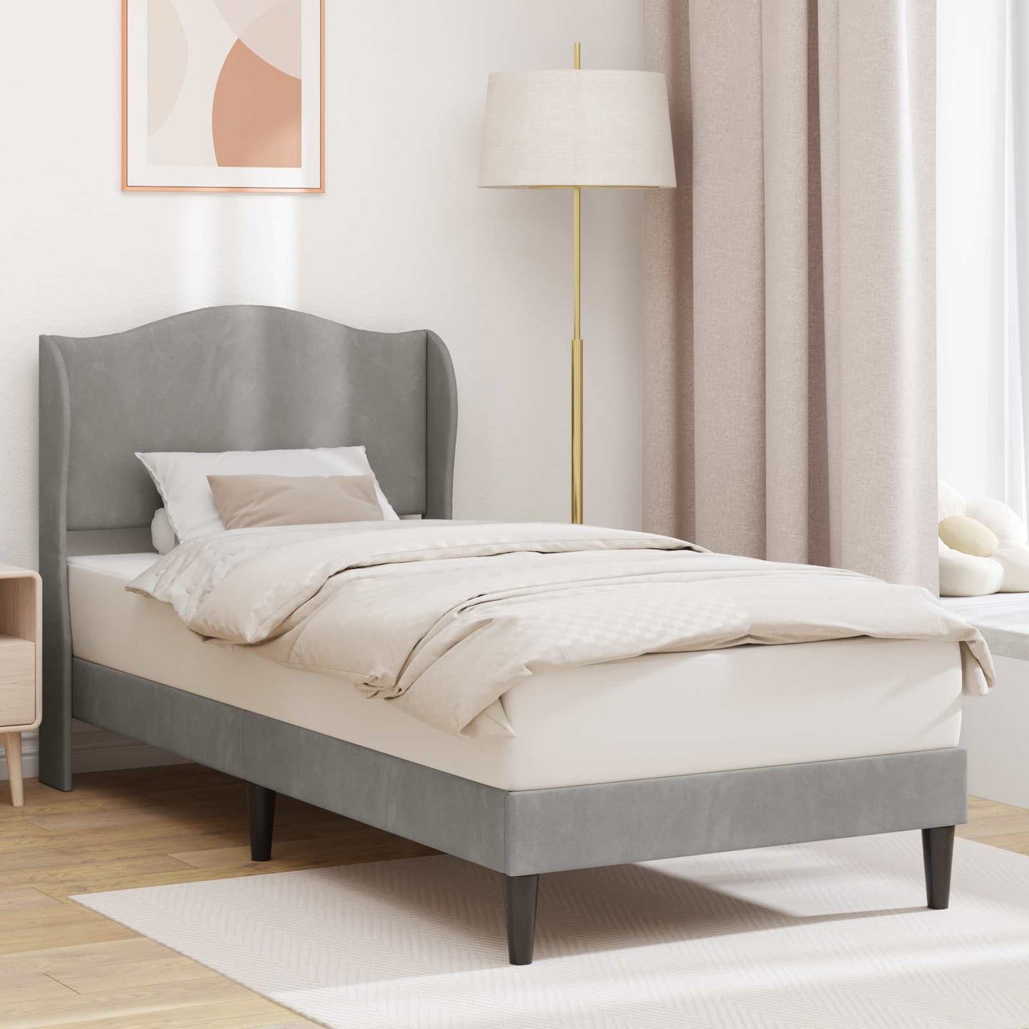 vidaXL Bed Frame with Headboard Light Grey 90 x 190 cm Velvet