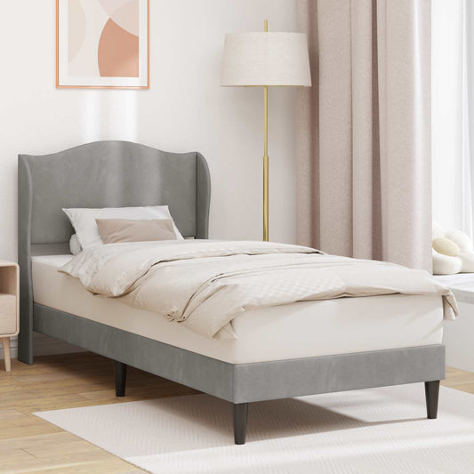 vidaXL Bed Frame with Headboard Light Grey 90 x 190 cm Velvet