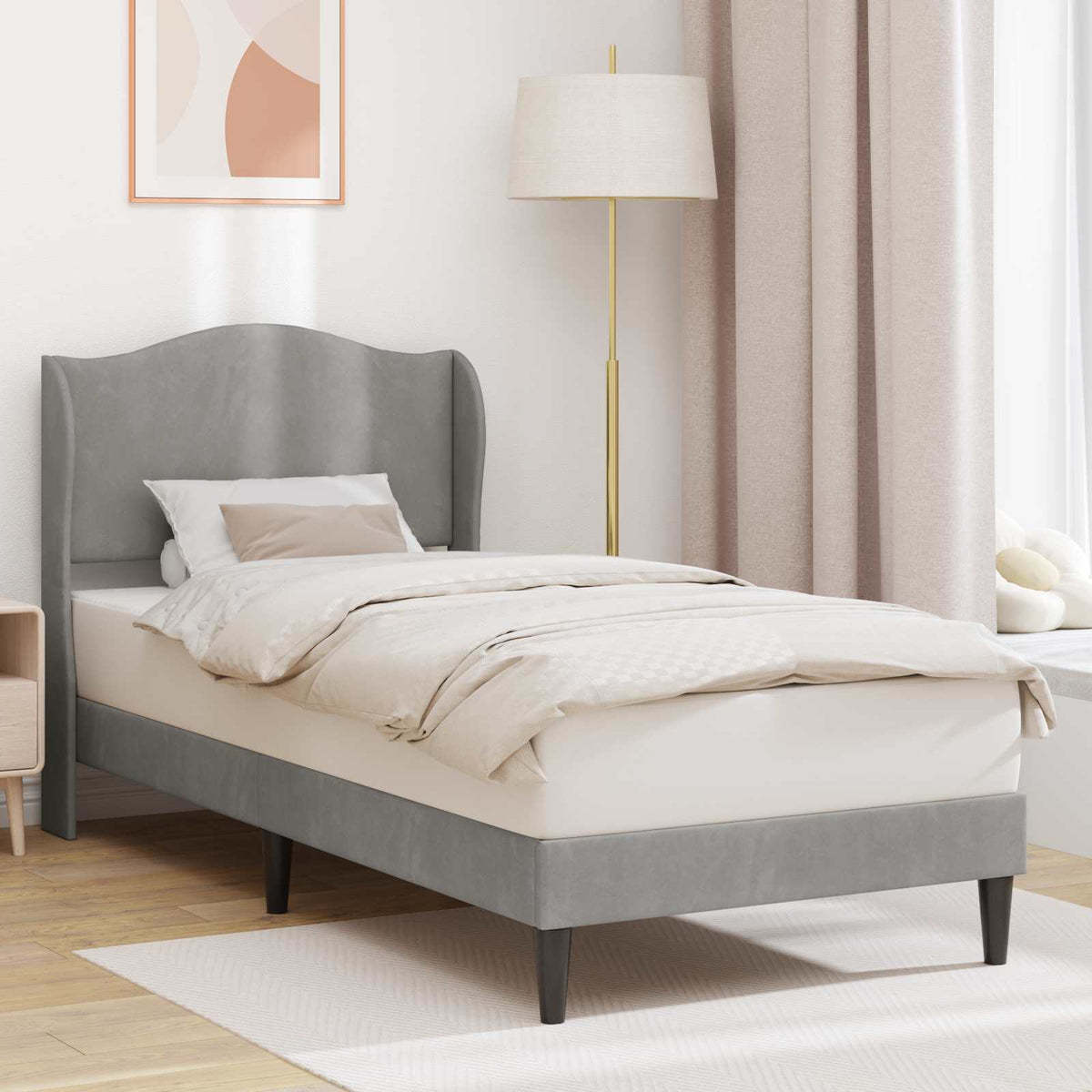 vidaXL Bed Frame with Headboard Light Grey 90 x 190 cm Velvet