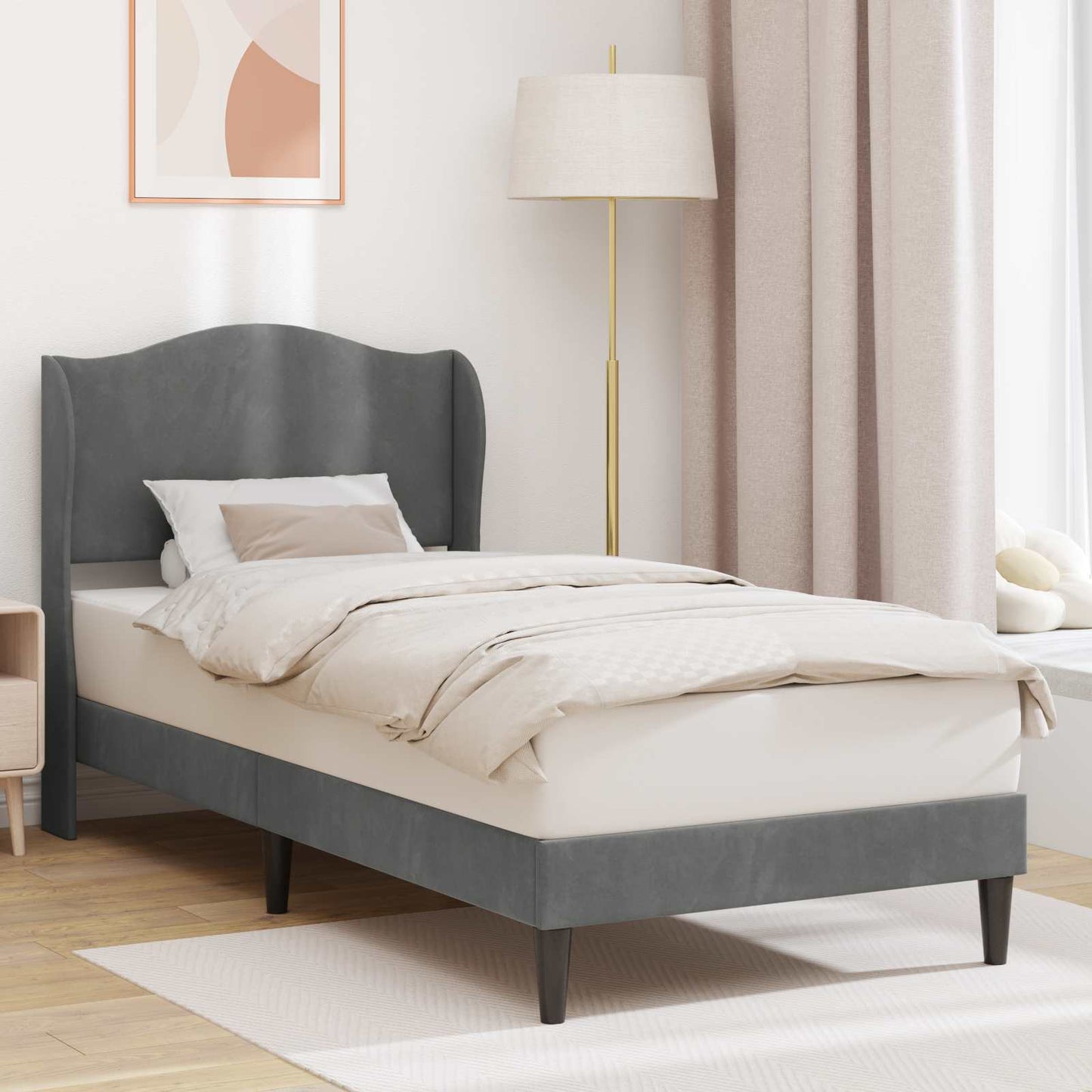 vidaXL Bed Frame with Headboard Dark Grey 90 x 190 cm Velvet