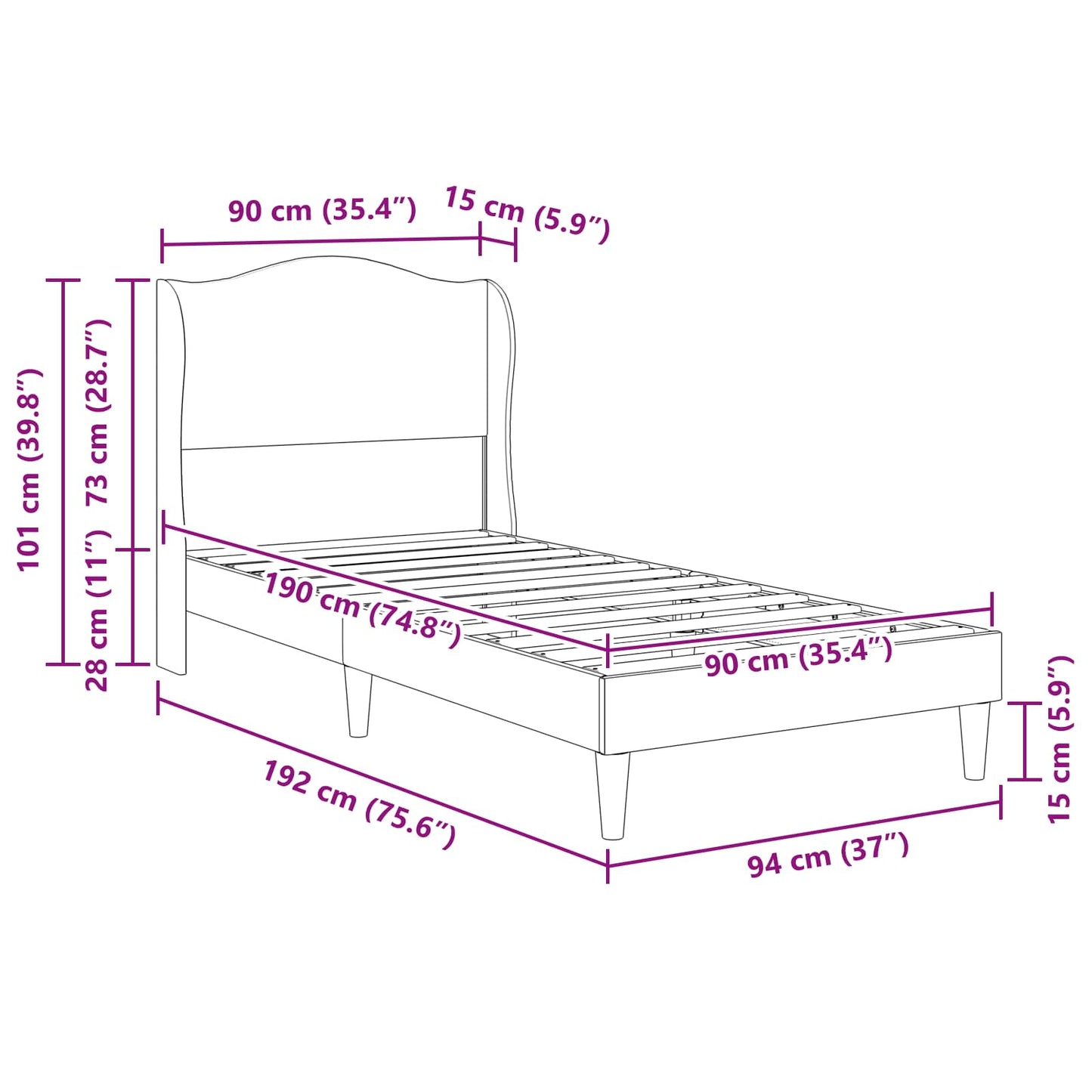vidaXL Bed Frame with Headboard Dark Grey 90 x 190 cm Velvet