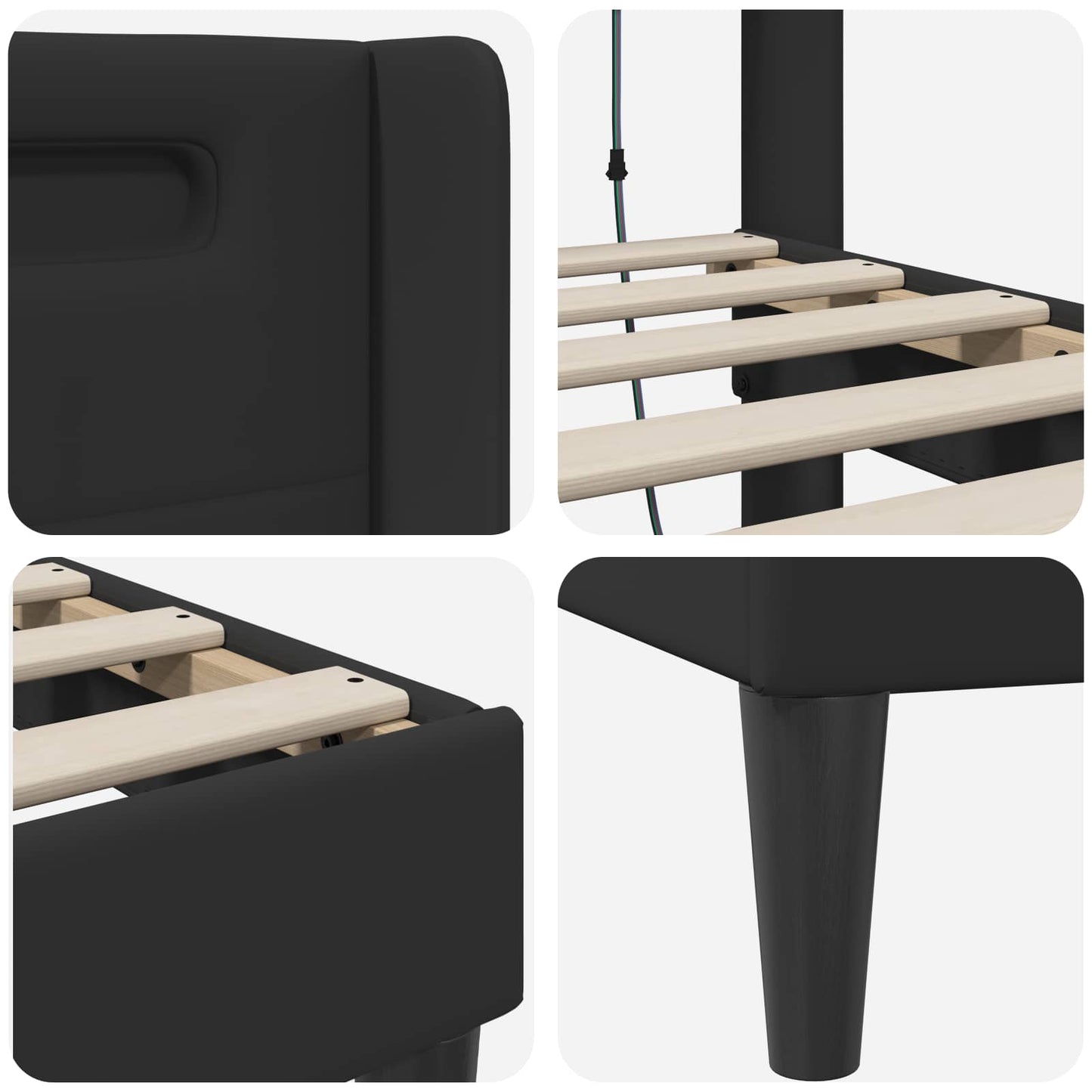 vidaXL Bed Frame with LED Strip Lights Black 90 x 190 cm Faux Leather