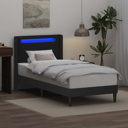 vidaXL Bed Frame with LED Strip Lights Black 90 x 190 cm Faux Leather