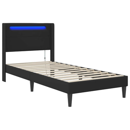 vidaXL Bed Frame with LED Strip Lights Black 90 x 190 cm Faux Leather