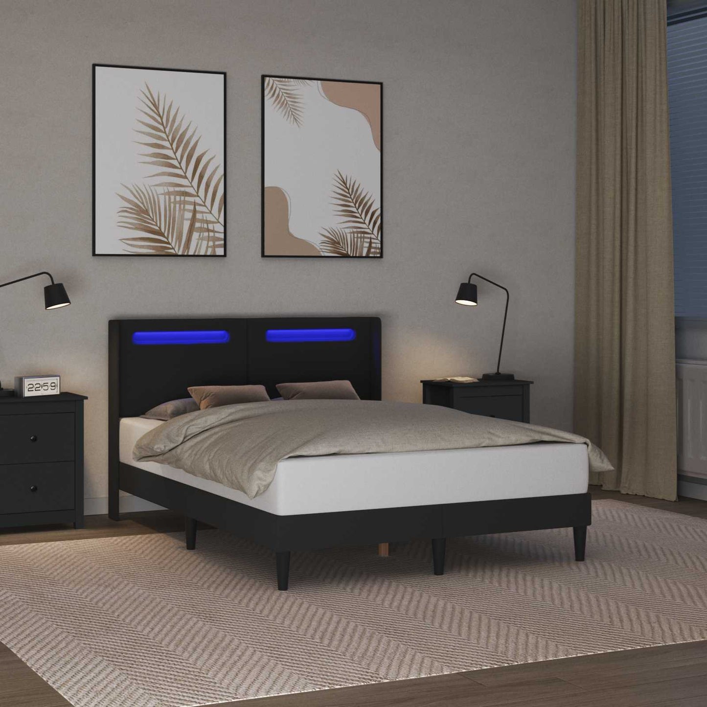 vidaXL Bed Frame with LED Strip Lights Black 135 x 190 cm Faux Leather