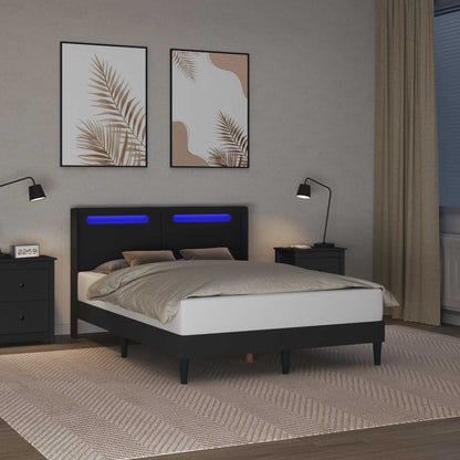 vidaXL Bed Frame with LED Strip Lights Black 135 x 190 cm Faux Leather