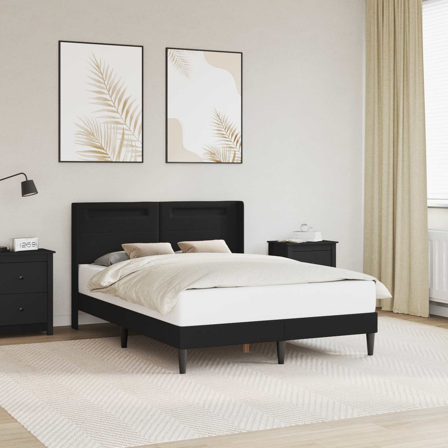 vidaXL Bed Frame with LED Strip Lights Black 135 x 190 cm Faux Leather