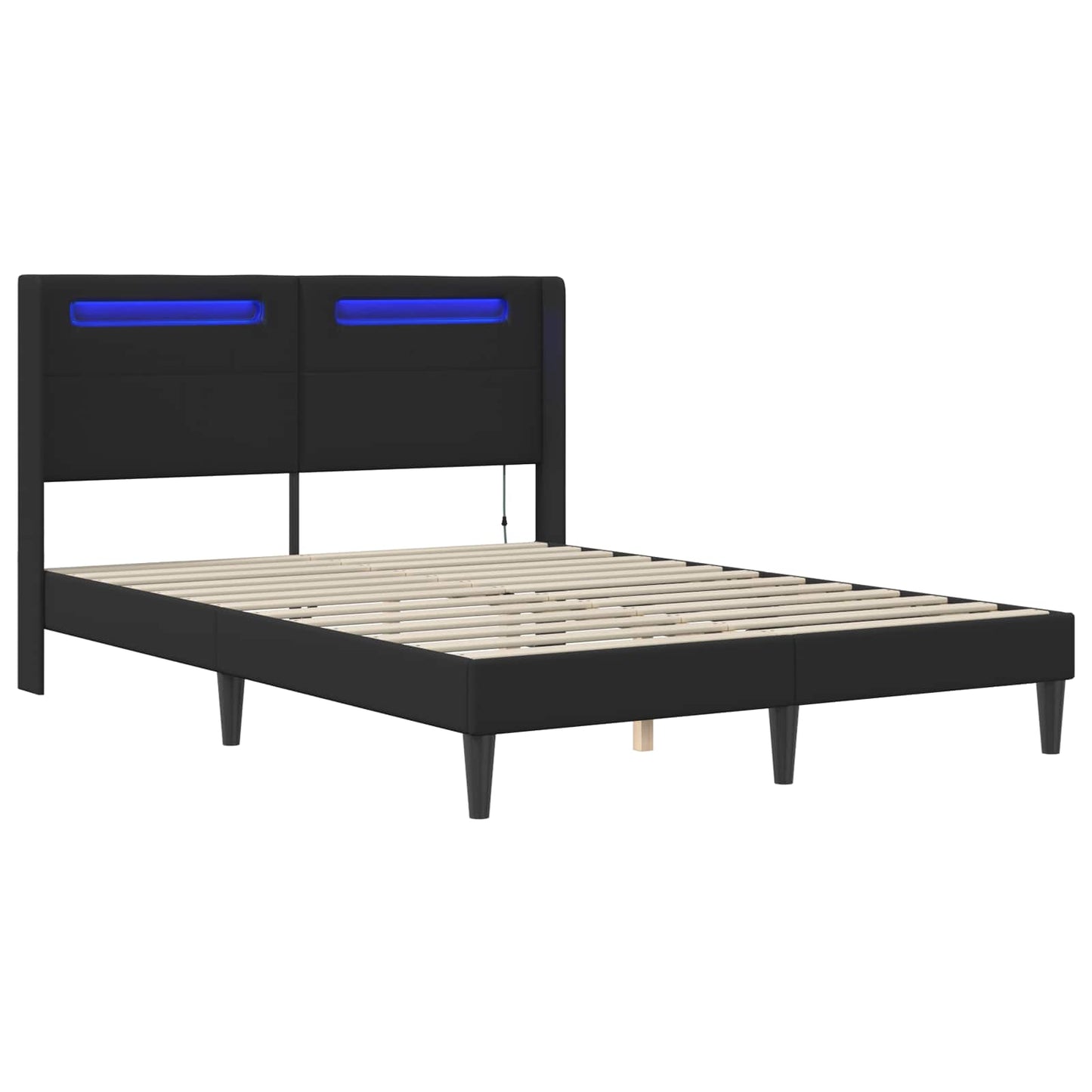 vidaXL Bed Frame with LED Strip Lights Black 135 x 190 cm Faux Leather