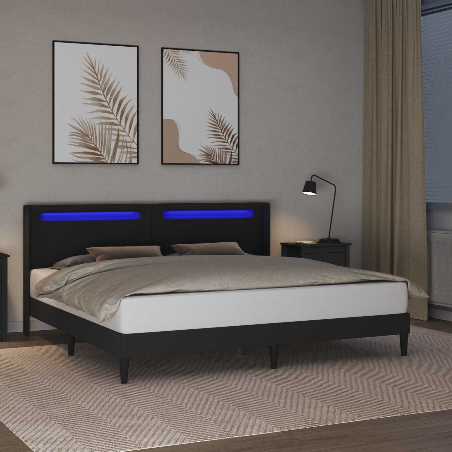 vidaXL Bed Frame with LED Strip Lights Black 180 x 200 cm Faux Leather