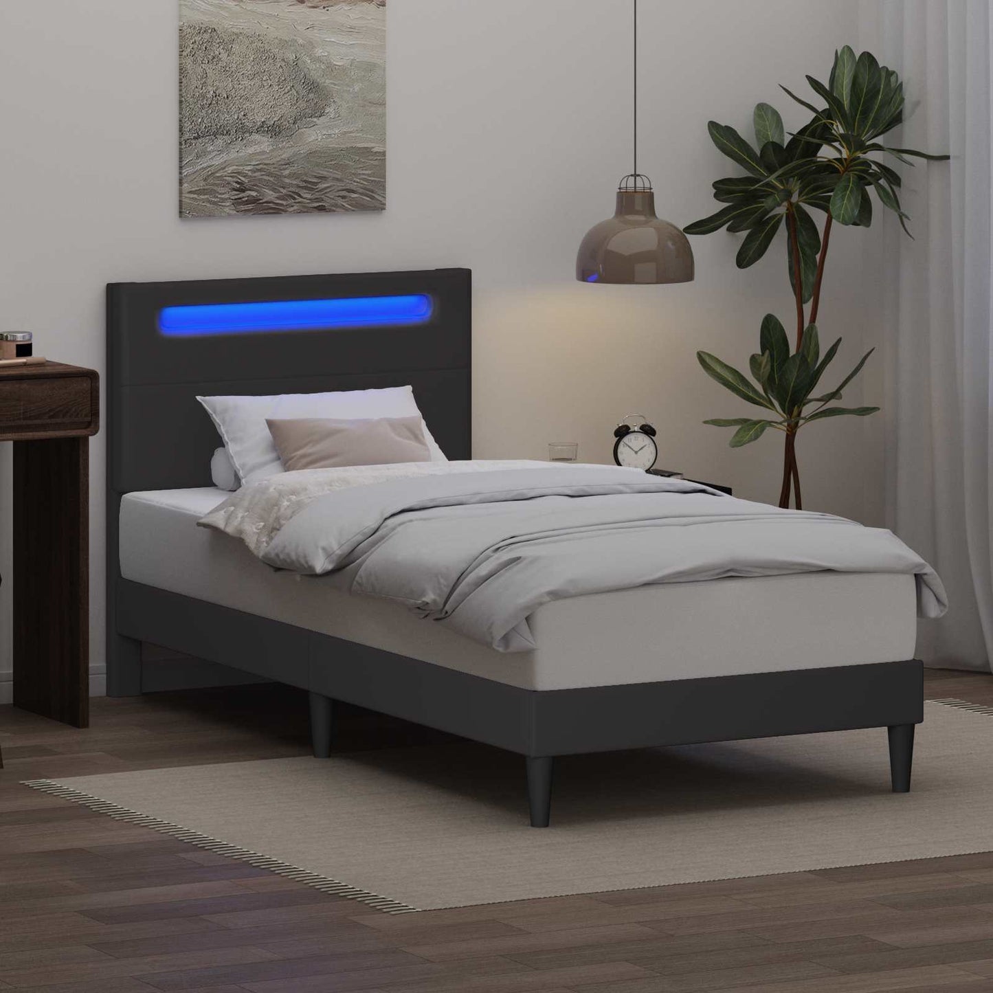 vidaXL Bed Frame with LED Strip Lights Grey 90 x 190 cm Faux Leather