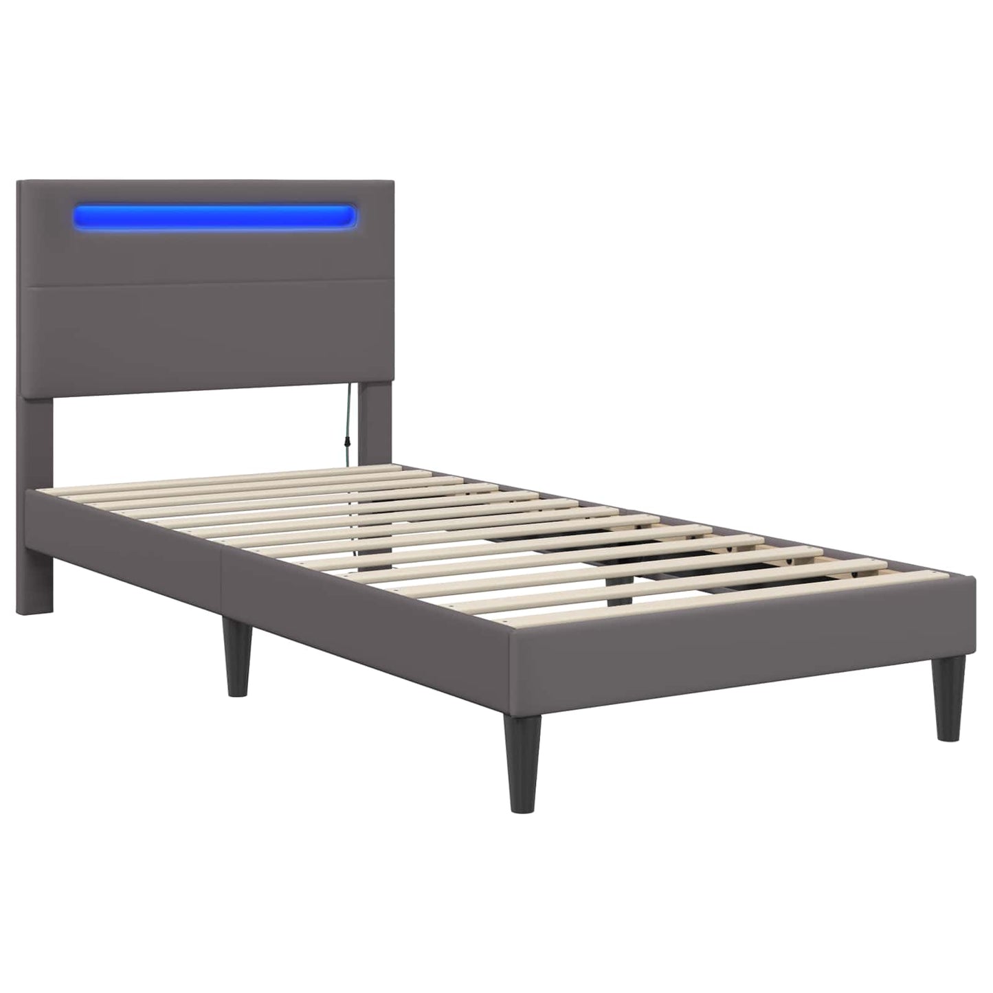 vidaXL Bed Frame with LED Strip Lights Grey 90 x 190 cm Faux Leather