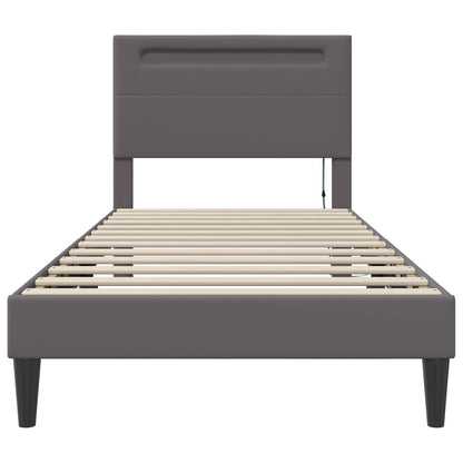 vidaXL Bed Frame with LED Strip Lights Grey 90 x 190 cm Faux Leather