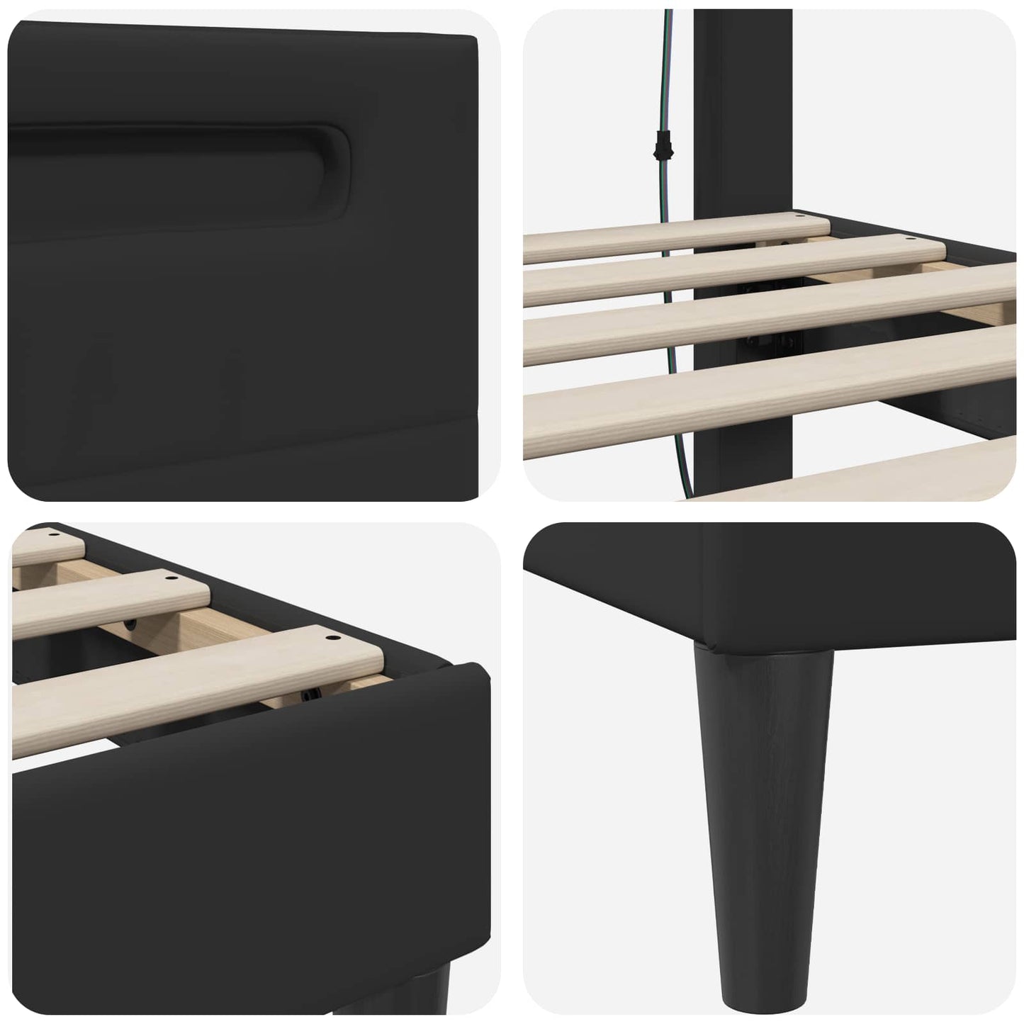 vidaXL Bed Frame with LED Strip Lights Black 90 x 190 cm Faux Leather
