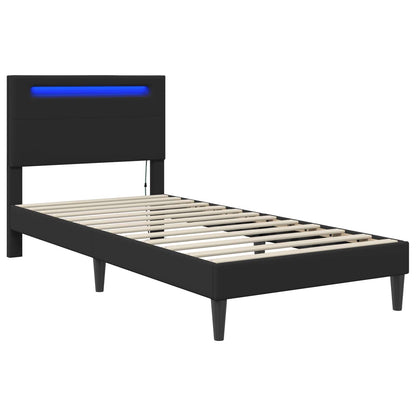 vidaXL Bed Frame with LED Strip Lights Black 90 x 190 cm Faux Leather