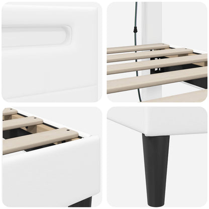 vidaXL Bed Frame with LED Strip Lights White 90 x 190 cm Faux Leather