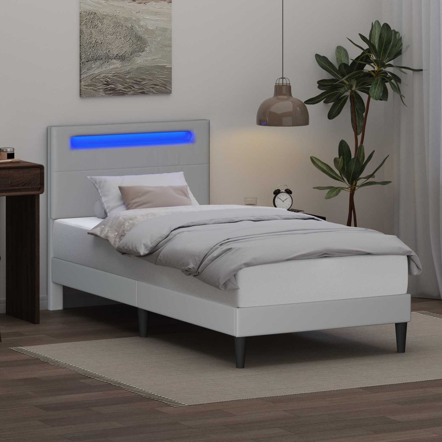 vidaXL Bed Frame with LED Strip Lights White 90 x 190 cm Faux Leather