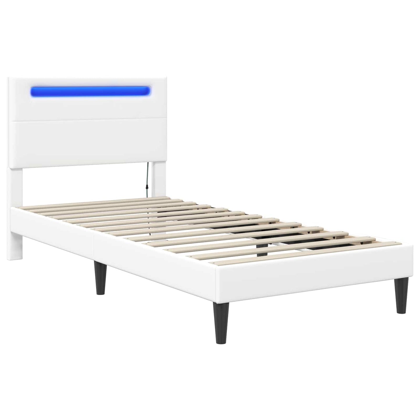 vidaXL Bed Frame with LED Strip Lights White 90 x 190 cm Faux Leather