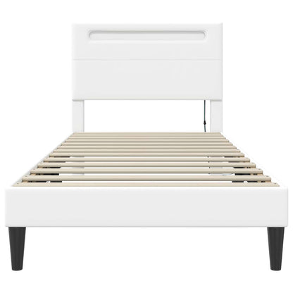 vidaXL Bed Frame with LED Strip Lights White 90 x 190 cm Faux Leather