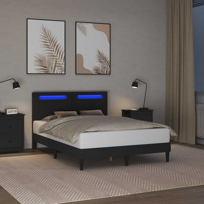vidaXL Bed Frame with LED Strip Lights Black 135 x 190 cm Faux Leather