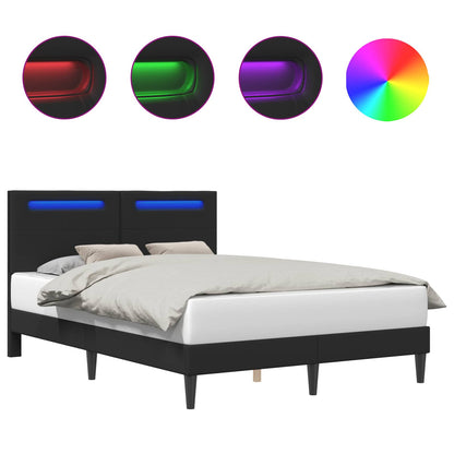 vidaXL Bed Frame with LED Strip Lights Black 135 x 190 cm Faux Leather