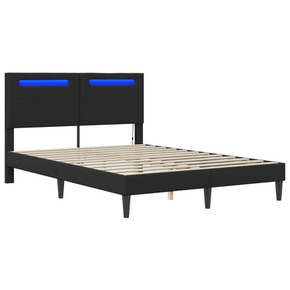vidaXL Bed Frame with LED Strip Lights Black 135 x 190 cm Faux Leather