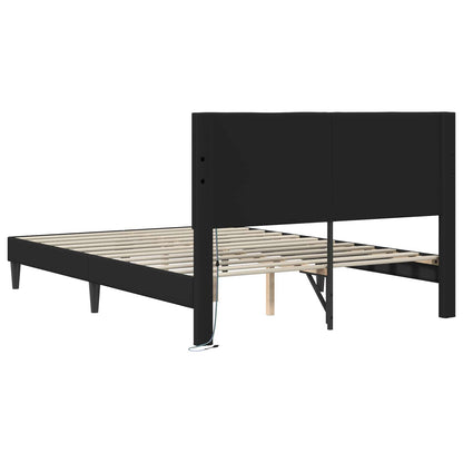 vidaXL Bed Frame with LED Strip Lights Black 135 x 190 cm Faux Leather