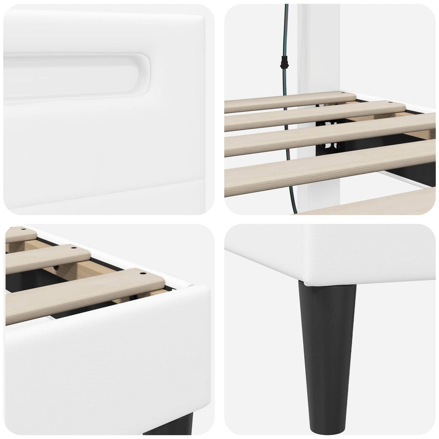 vidaXL Bed Frame with LED Strip Lights White 180 x 200 cm Faux Leather