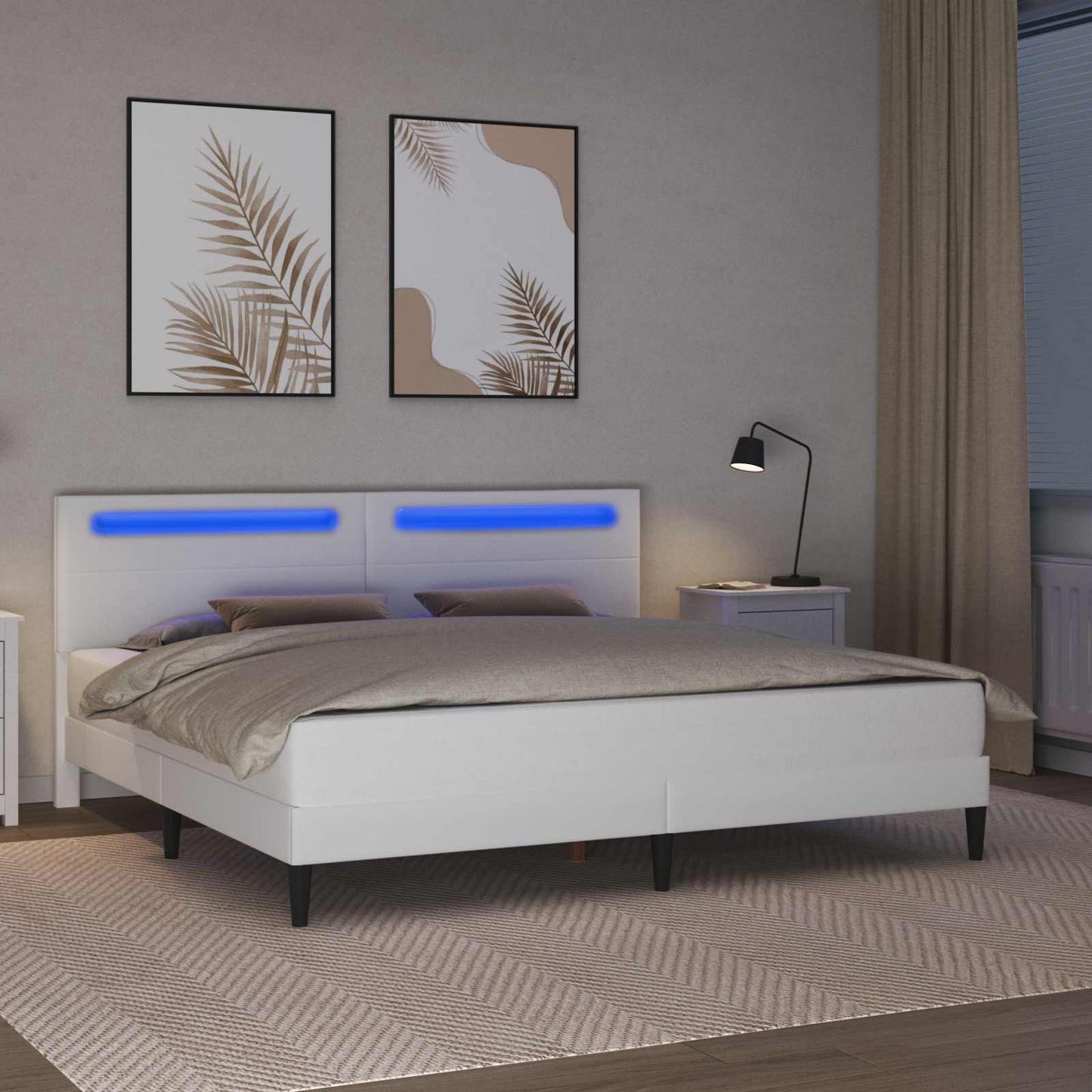 vidaXL Bed Frame with LED Strip Lights White 180 x 200 cm Faux Leather