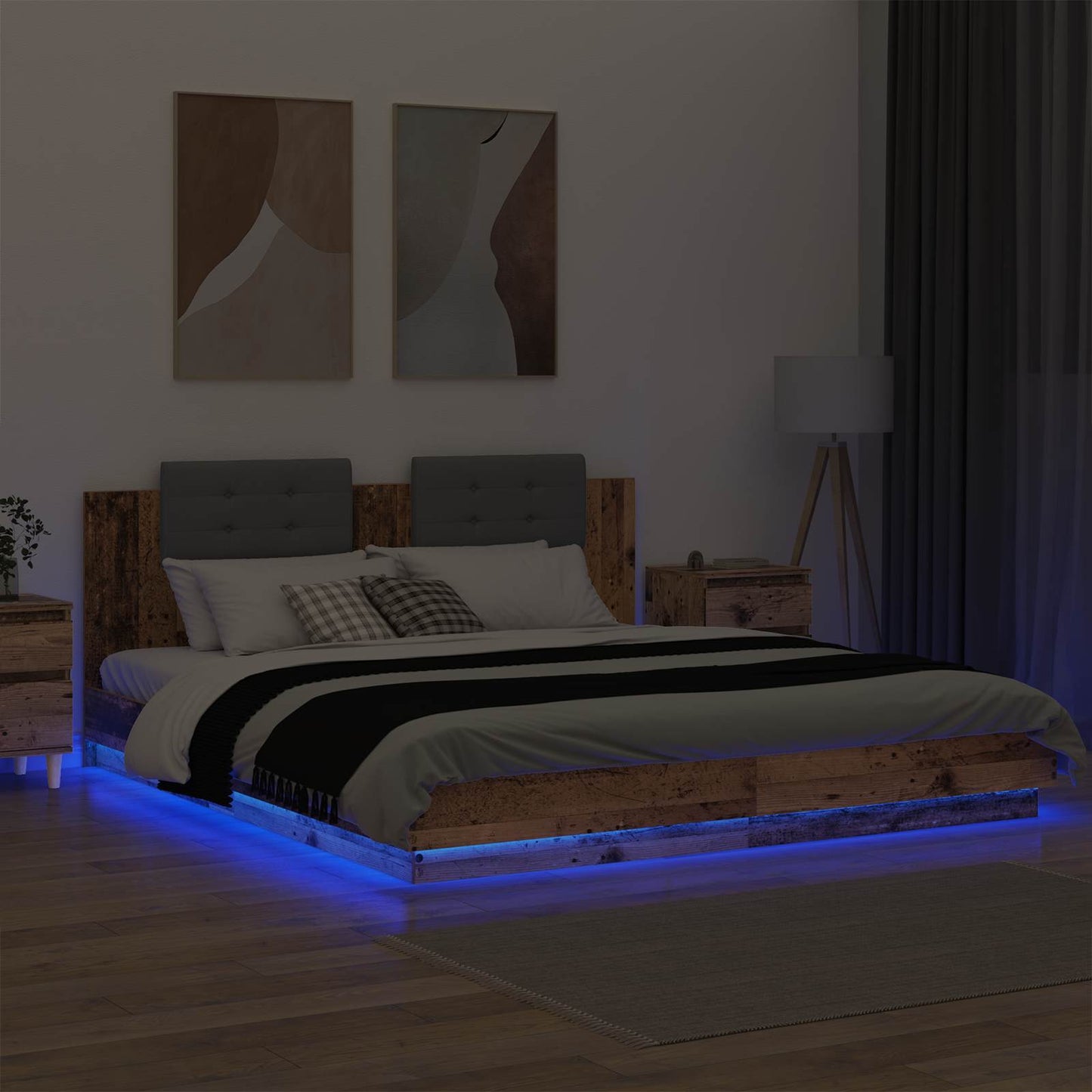 vidaXL Bed Frame with Headboard Old Wood 200 x 200 cm Engineered Wood