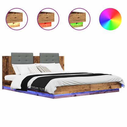 vidaXL Bed Frame with Headboard Old Wood 200 x 200 cm Engineered Wood