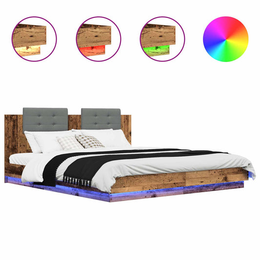 vidaXL Bed Frame with Headboard Old Wood 200 x 200 cm Engineered Wood