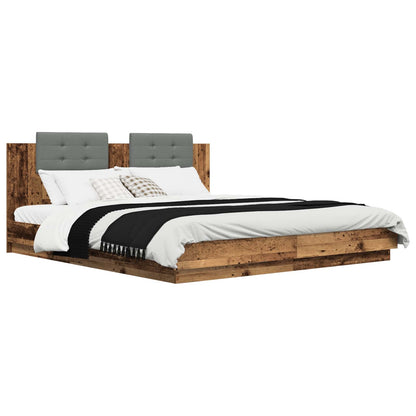 vidaXL Bed Frame with Headboard Old Wood 200 x 200 cm Engineered Wood