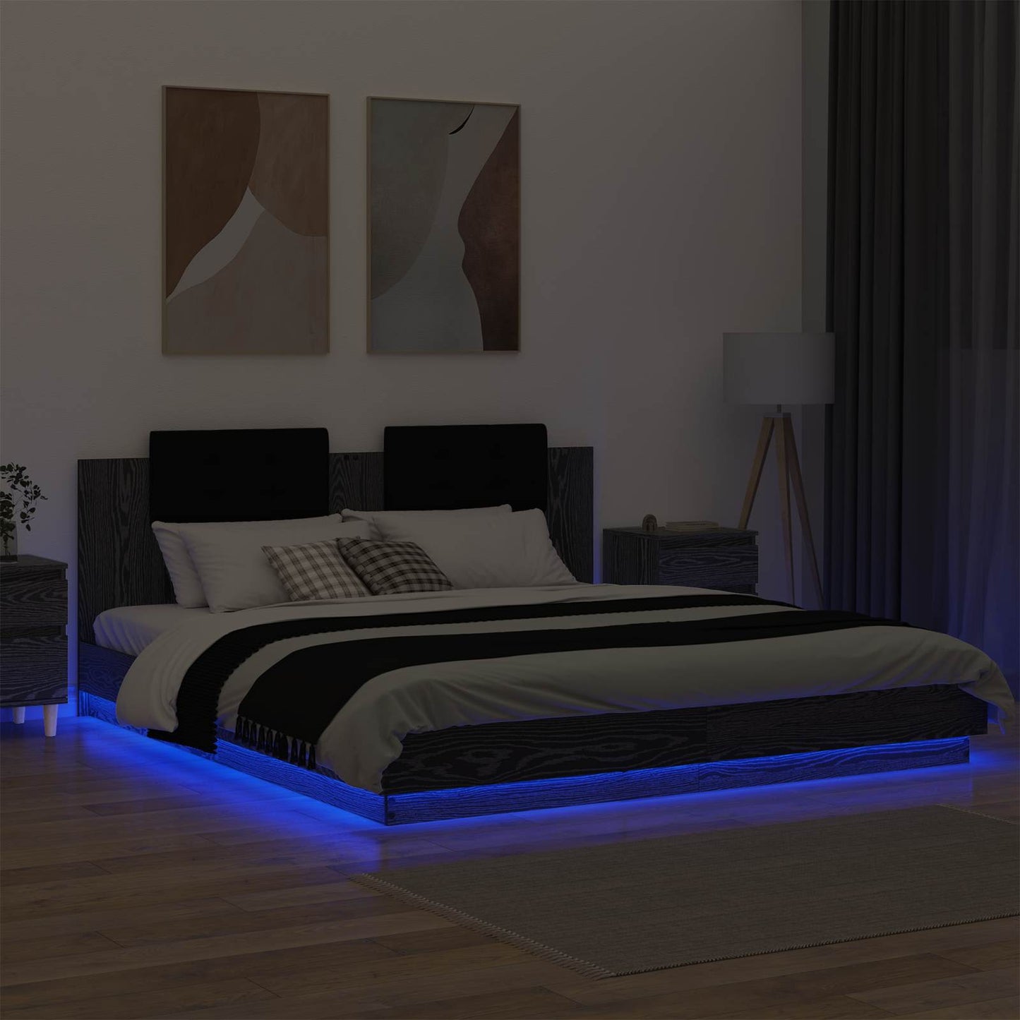 vidaXL Bed Frame with Headboard Black Oak 200 x 200 cm Engineered Wood