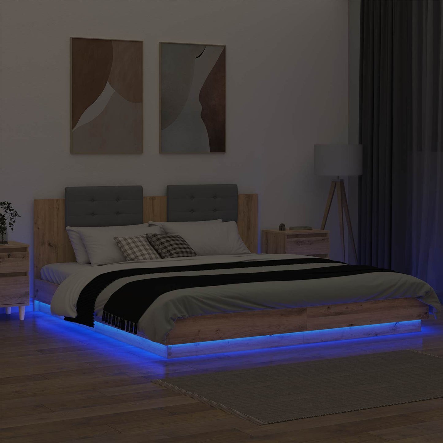 vidaXL Bed Frame with Headboard Artisan Oak 180 x 200 cm