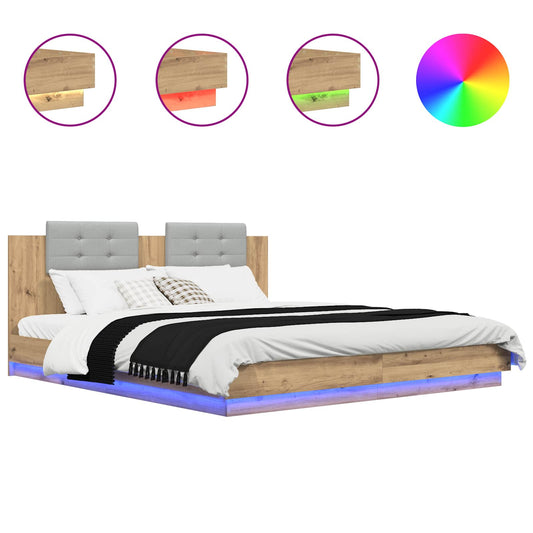 vidaXL Bed Frame with Headboard Artisan Oak 180 x 200 cm