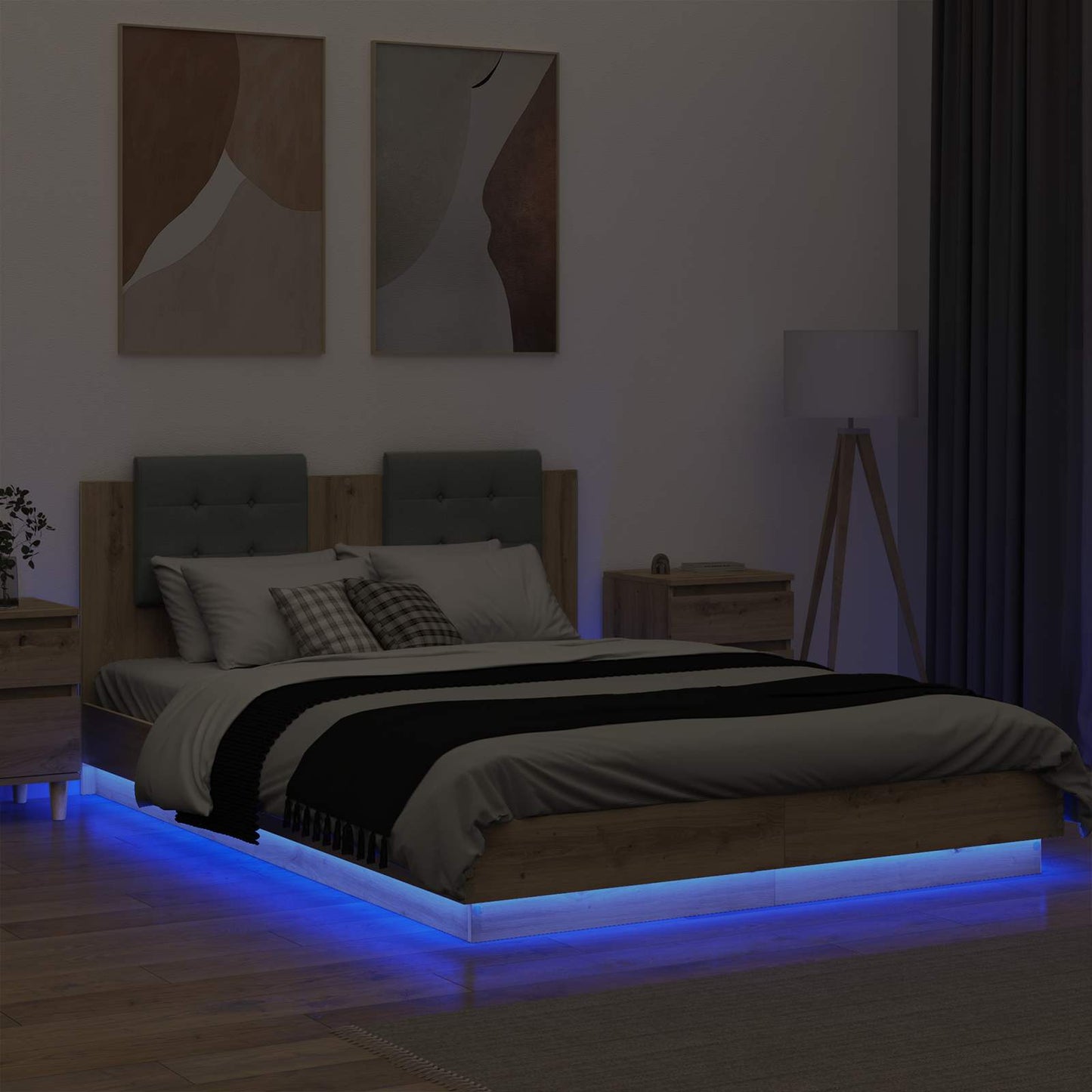 vidaXL Bed Frame with Headboard with Storage Artisan Oak 120 x 200 cm