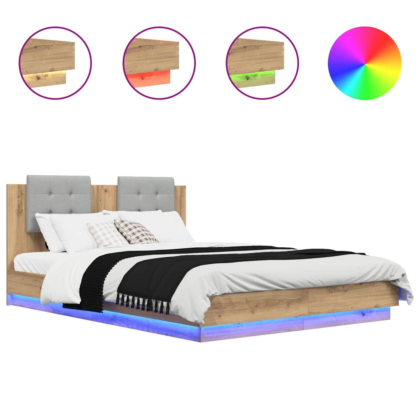 vidaXL Bed Frame with Headboard with Storage Artisan Oak 120 x 200 cm