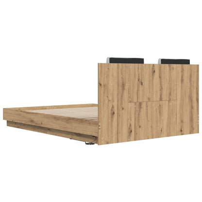 vidaXL Bed Frame with Headboard with Storage Artisan Oak 120 x 200 cm