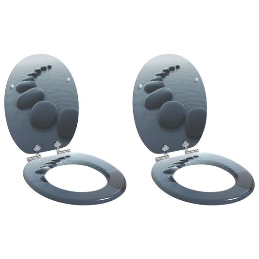vidaXL Toilet Seat 2 pcs Grey 44 x 38 cm MDF board