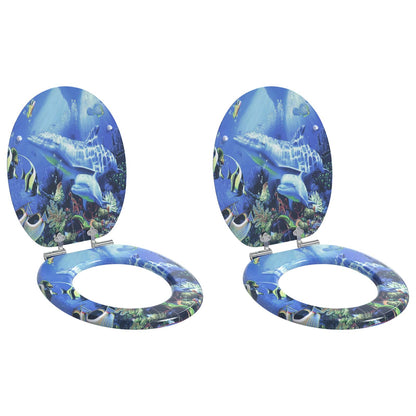 vidaXL Toilet Seat 2 pcs Blue 44 x 38 cm MDF board