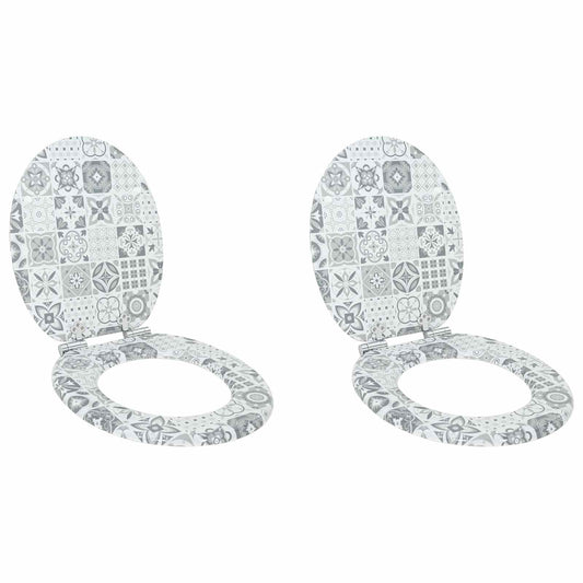 vidaXL Toilet Seat 2 pcs Blue and White Porcelain 44 x 38 cm MDF board