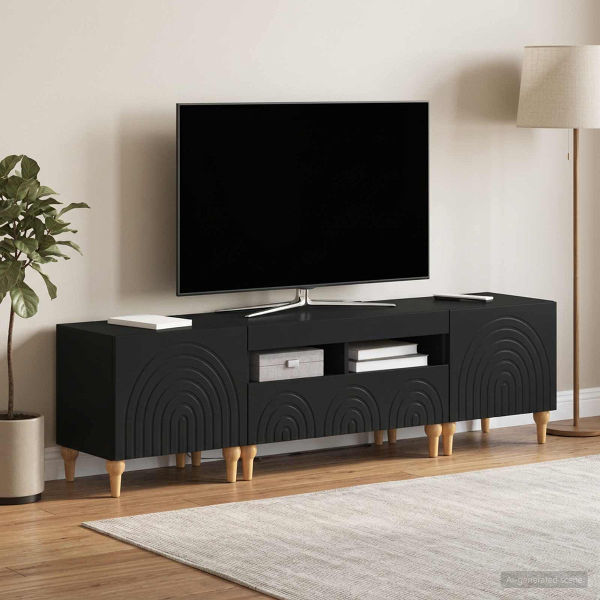 vidaXL 3 Piece LED TV Cabinet Black Engineered Wood