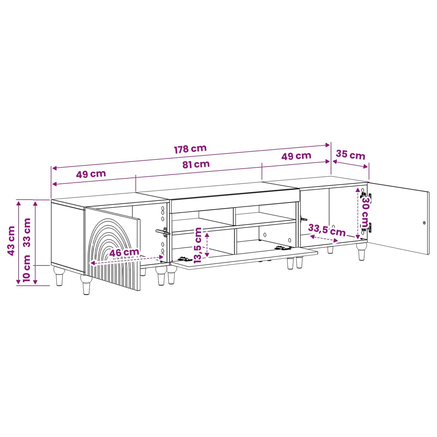 vidaXL 3 Piece LED TV Cabinet Black Engineered Wood