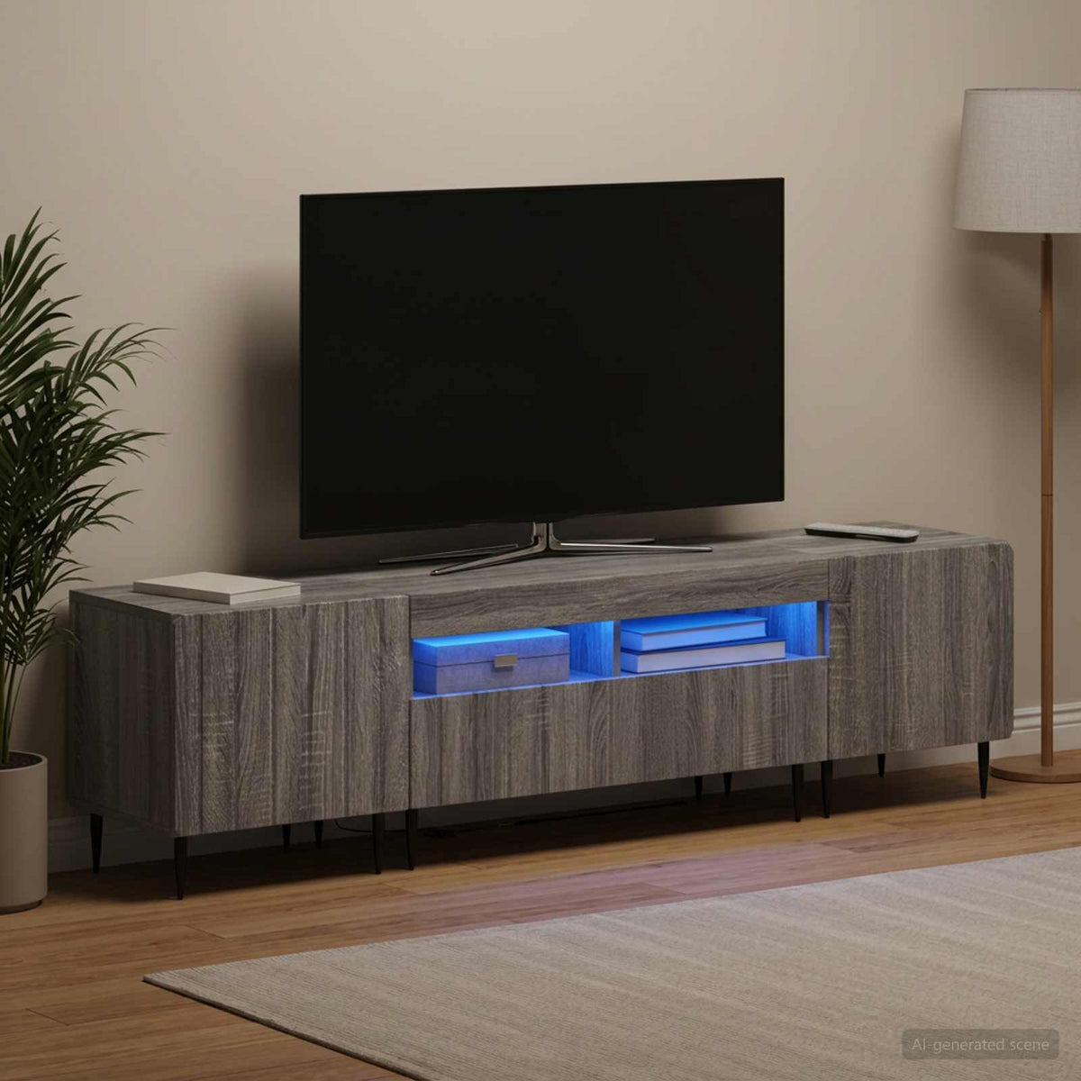 vidaXL 3 Piece LED TV Cabinet ZWOLLE Grey Sonoma Engineered Wood