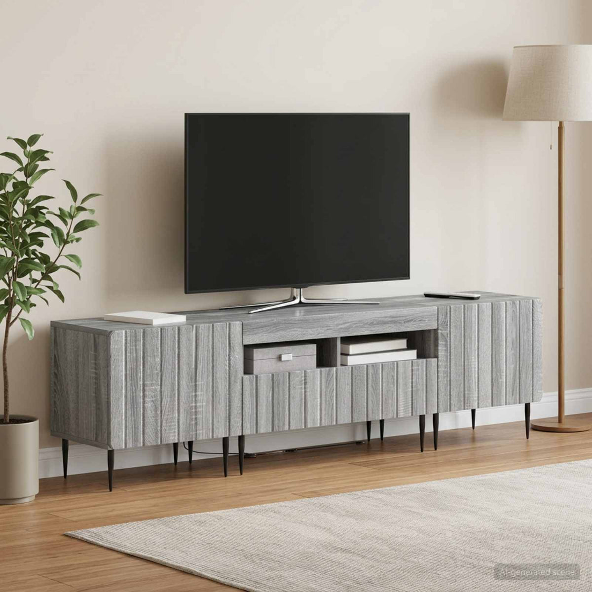 vidaXL 3 Piece LED TV Cabinet ZWOLLE Grey Sonoma Engineered Wood