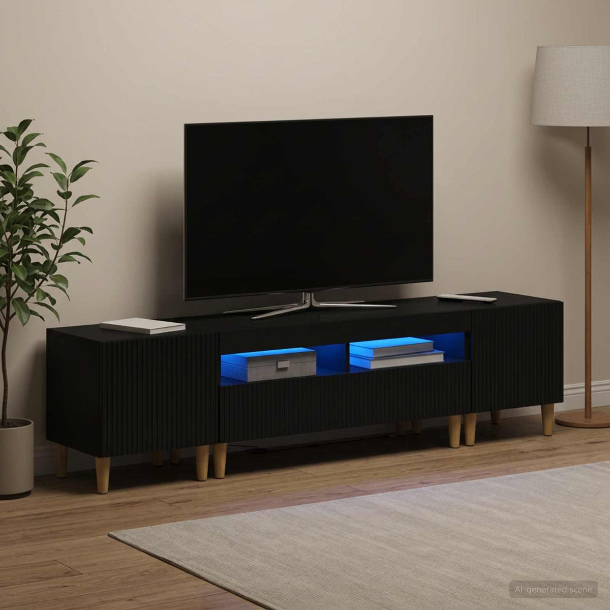 vidaXL 3 Piece LED TV Cabinet ARNHEM 3 pcs Black Engineered Wood
