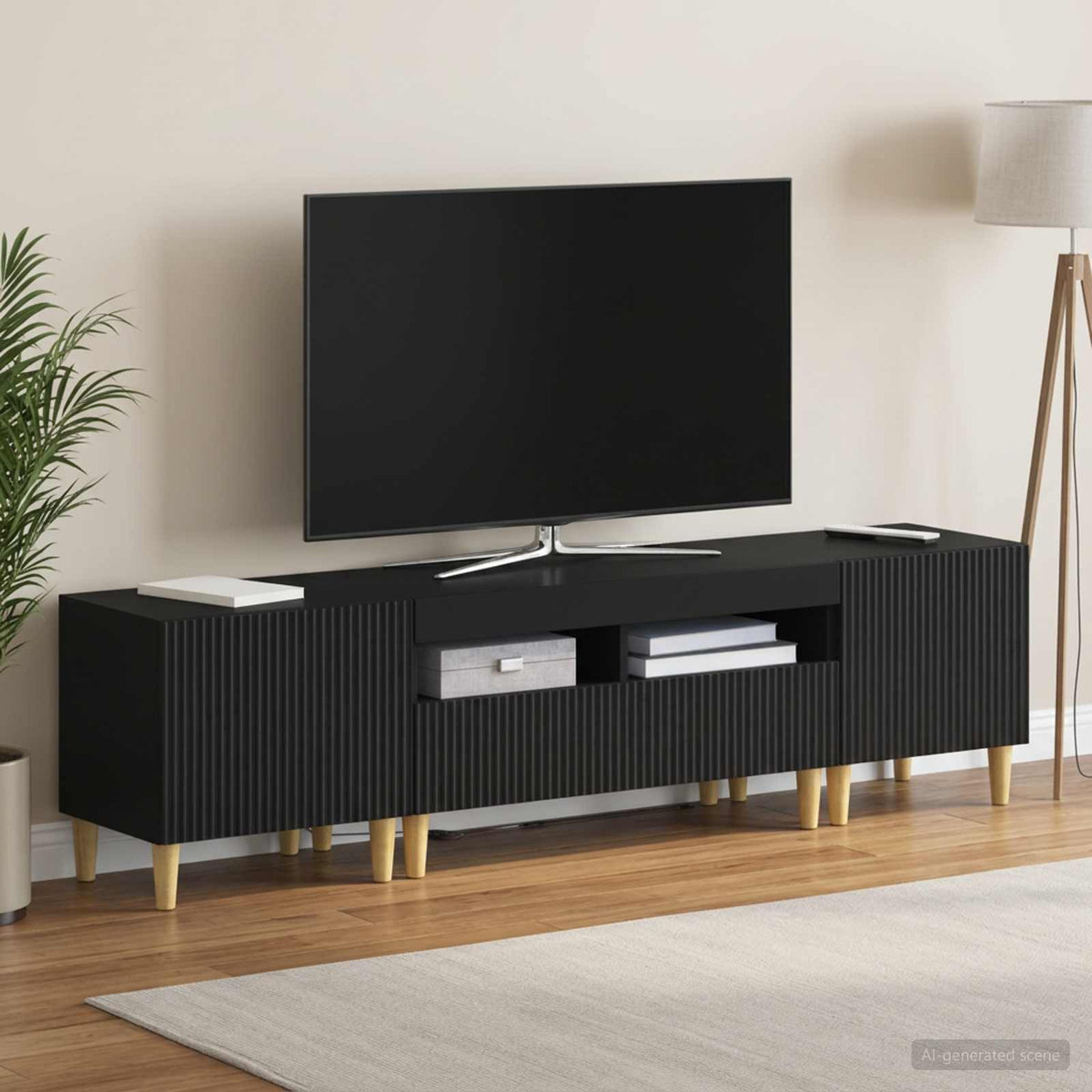 vidaXL 3 Piece LED TV Cabinet ARNHEM 3 pcs Black Engineered Wood